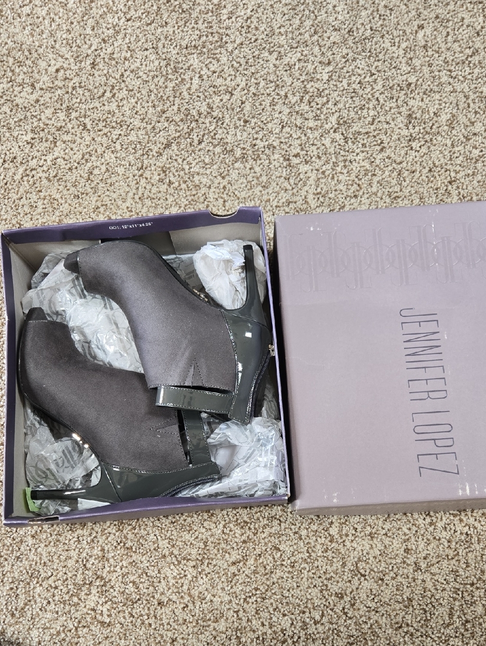 Jennifer Lopez Grey Peep-Toe Booties with Patent Trim